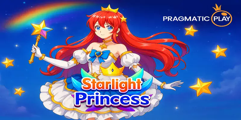 Starlight Princess (스타라이트 프린세스) 슬롯의 애니메이션 스타일 캐릭터와 멀티플라이어 기능을 보여주는 프라그마틱 플레이 이미지