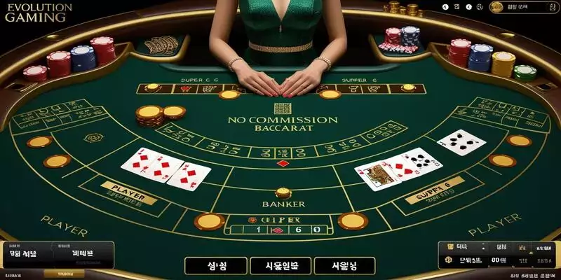 에볼루션 노커미션 바카라 게임 정보표와 실제 인터페이스를 보여주는 게임 소개 이미지