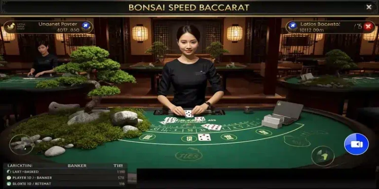 에볼루션 본자이 스피드 바카라 게임 테이블 전체 화면, 일본 분재 테마의 우아한 디자인과 28초 초고속 진행 시스템을 보여주는 라이브 카지노 게임