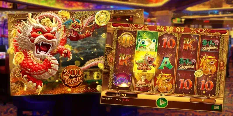 레드 타이거 게이밍의 아시아 테마 슬롯, 메가웨이즈 슬롯 등 주요 게임 다수의 대표 화면 콜라주