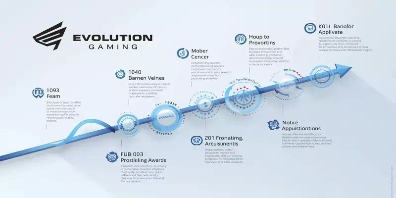 레드 타이거 게이밍 설립부터 에볼루션 인수까지 주요 연혁 타임라인, 성장 그래프, 업계 상 수상 아이콘 포함