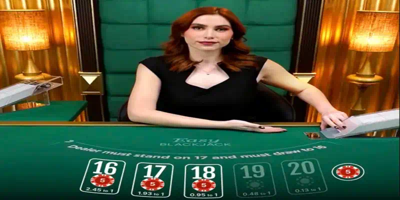 에볼루션 이지 블랙잭 게임 정보 표, RTP 97%, 베팅 한도, 지원 플랫폼 등 상세 스펙이 정리된 가이드 이미지