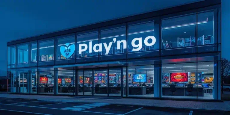 플레이앤고 2025년 글로벌 아이게이밍 선도 기업 소개 이미지, 스웨덴 본사와 모바일 슬롯게임 포트폴리오를 보여주는 종합 안내도