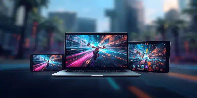 플레이앤고 핵심 특징 설명 이미지, 2005년 모바일 퍼스트 전략, HTML5 크로스 플랫폼 기술, 데이터 기반 게임 설계를 보여주는 기술력 소개도