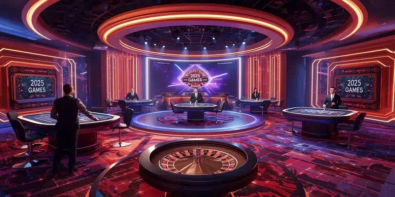 2025년 에볼루션 카지노 신작 게임 라인업, 아이스 피싱과 레드 도어 룰렛 등 110개 이상 신규 게임이 전시된 라이브 카지노 스튜디오 전경