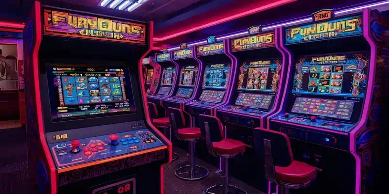 2025년 에볼루션 RNG 신작 게임, 80년대 레트로 아케이드 스타일 레이스 트랙 경마 게임과 픽셀 아트 그래픽, 디지털 슬롯 머신 인터페이스